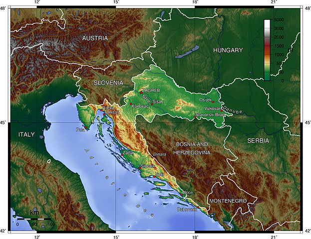 Kroatien topografisk karta